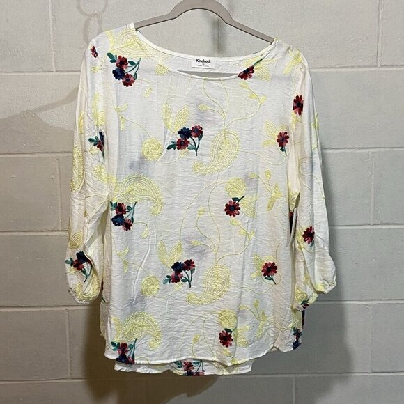 Anthropologie Kindred Women's Tunic XLARGE White Boho Peasant Embroidered Floral - Picture 1 of 7